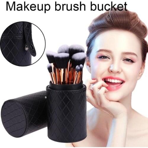 Portable PU Leather Makeup Storage Holder Cosmetic Cup Case Box Organizer Container for Makeup Brushes Pen Black Color