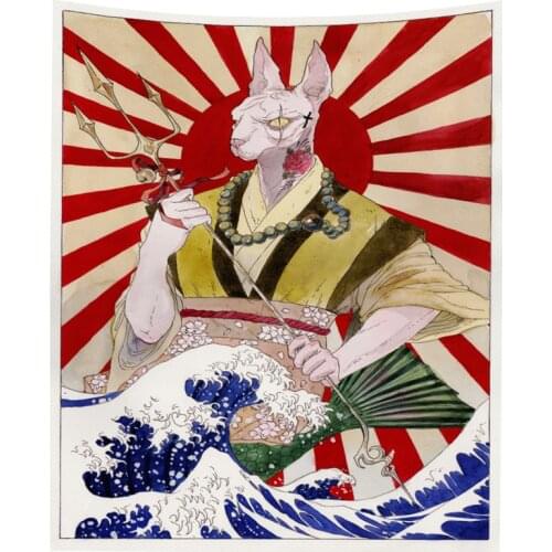 Samurai Wave Tapestry Wall Hanging Rectangle Backdrop Bed Room Home Decoration Hippie Japanese Style Fashion Chic Tapestries