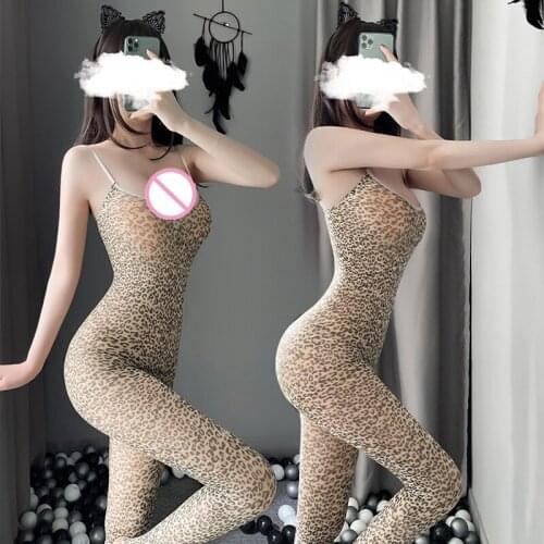 Sexy Suspender Leopard Body Stocking Bodysuits Lingerie Nets Clothing Sex Costumes Mesh Fishnet Open Crotch Body stocking