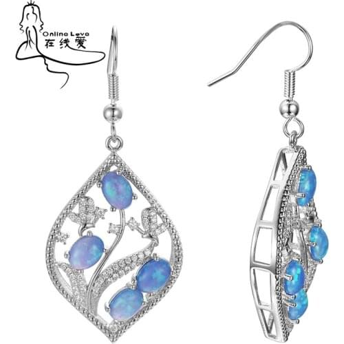 Unique Design Angel Wing Goldfish Earrings Blue Opal Purple Cubic Zirconia Earrings for Girl Women Fashion Jewelry ER246
