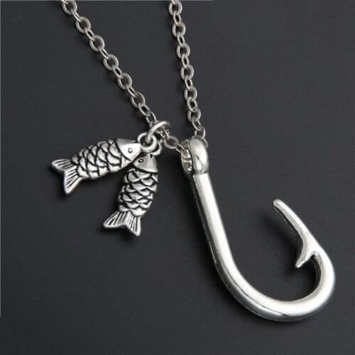 1pc Small Fish Charms Fishhook Necklace Fishing Jewelry Engagement Gift Best Friend Silver Color Necklace Dad E140