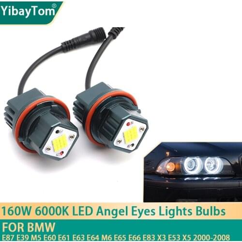2pcs 160W 6000K lamp LED Angel Eyes Marker Lights Bulbs For BMW E87 E39 M5 E60 E61 E63 E64 M6 E65 E66 E83 X3 E53 X5 2000-2008