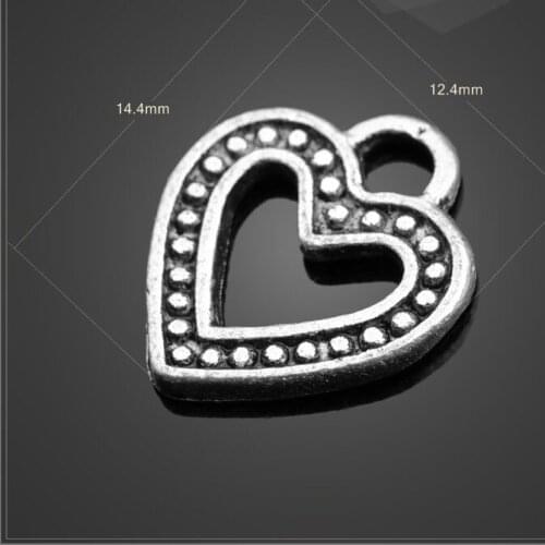 High quality 20 PCS/Lot 12.4mm*14.4mm antique silver plated diy jewelry handmade small heart charms