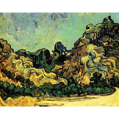 High quality Vincent Van Gogh modern art Mountains at Saint-Remy with Dark Cottage Oil paintings reproduction hand painted