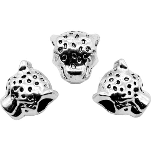 WYSIWYG 10pcs 12x11x9mm European Big Hole Beads For Jewelry Making Antique Silver Color Leopard European Big Hole Beads Charm
