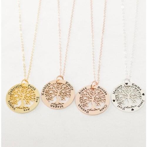 Mini-World Personality Jewelry For Family Tree Of Life Pendant Engraved 1-5 Name Necklace Stainless Steel Wife Mom Xmas Gift