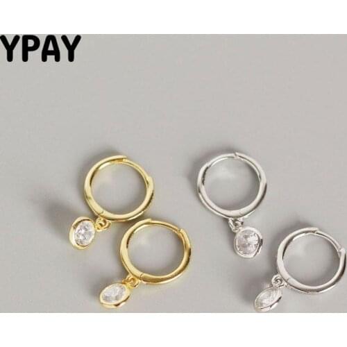 YPAY 100% Pure 925 Sterling Silver Pendant Hoop Earrings for Women Small Round Zircon Brinco Earring Fine Party Jewelry YME549