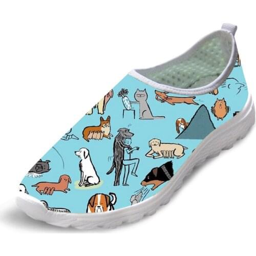 2021 Summer Women Mesh Flat Shoes Comfort Walk Female Slip-on Footwear Bull Terrier Dog Print Breath Able Lady Beach Flats