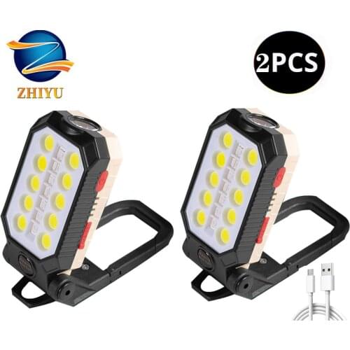 ZHIYU Work Light LED+COB 2Pcs Rechargeable Flashlight Strong Magnetic Portable FoldingWaterproof Camping Charge Display Warning