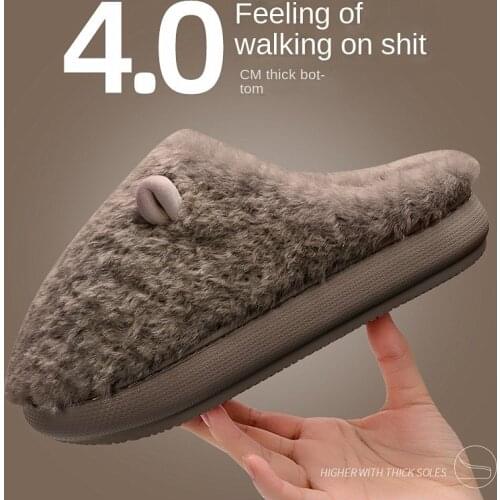 Winter Cotton Warm Slippers Men Womens Home Indoor Warmth Cute Thick-Soled Couple Plush Shoes Soft Light Weight Increased 4cm