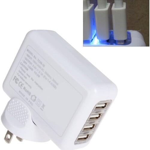1 PC 2.1A 100V - 240V AC 50 - 60Hz 300mA White 4 Port USB Universal Wall AC Charge for Home or Travel
