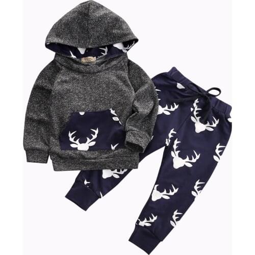 2020 Autumn Newborn Toddler Infant Baby Boy Girls Deer Casual T shirt Hoodie Tops Long Pants 2PCS Outfits Set
