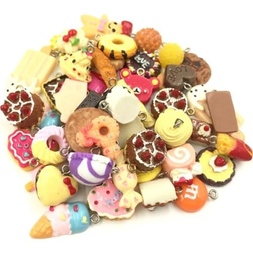 20Pcs Pendants Bread Cake Biscuits Ice Cream Food Acrylic Bails Mixed Colorful Jewelry DIY Findings Charms