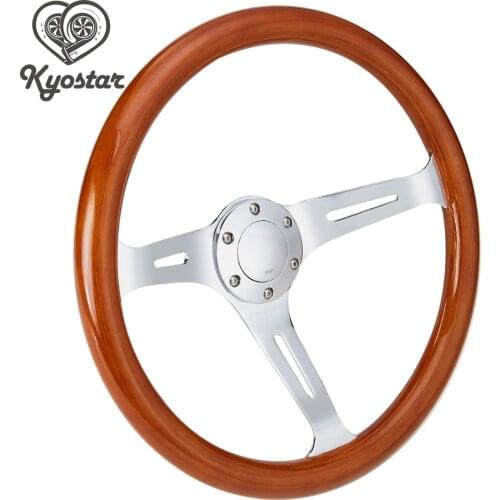 380mm 15" Classic Wooden Steering Wheel Chrome Silver Spoke Vintage Classic Wood Grain Steering Wheel Universal