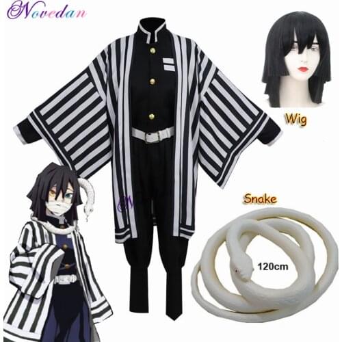 Anime Demon Slayer Kimetsu No Yaiba Iguro Obanai Cosplay Wig Costume Halloween Party White Snake Props