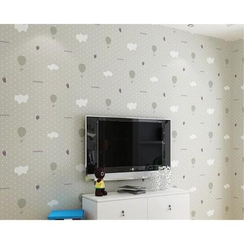 Beibehang Eco-friendly non-woven high-end plant fiber warm cartoon childrens room blue sky and white balloon 3d wallpaper volum