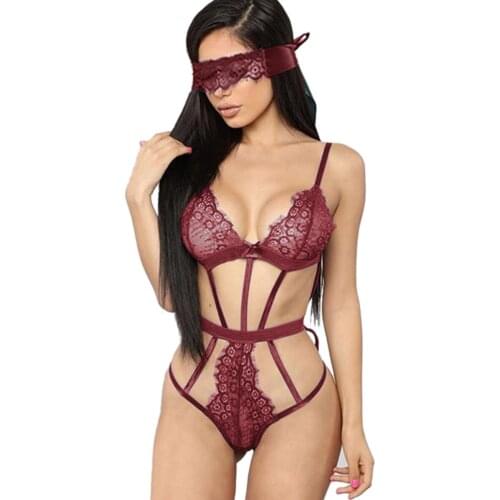 Female Sexy Solid Teddies Bodysuits One-Piece Underwear with Eye Patch for Women Sexy Deep V Hot Erotic Nightwear