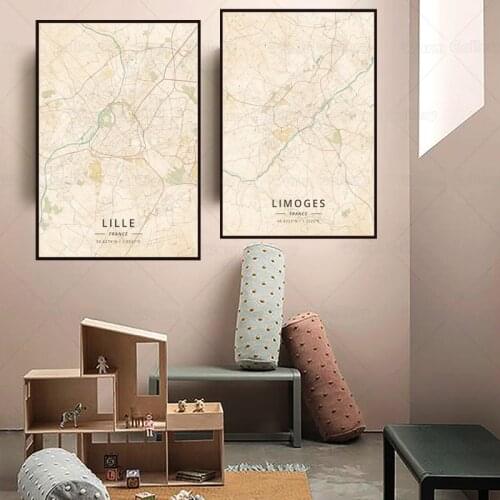 Limoges city Maps The Lille city Map Black Art Canvas Painting Golden Gloss Art Print Decoration Poster Moderne Art