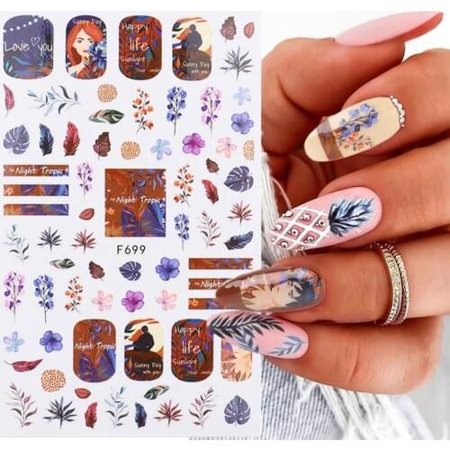 Women Long Lasting Nail Art Decoration 3D Adhesive Willow Leaf Bee Floral Nail Sticker for Party