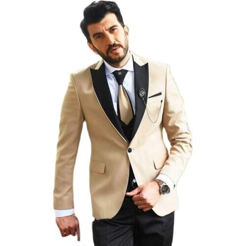 Tailor-Made Men Suits for Wedding Suit Man Blazers Black Shawl Lapel Slim Fit Groom Tuxedos 3 Pieces ( Jacket + Vest + Pants )