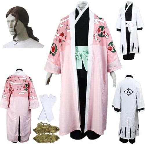 Anime cosplay Bleach 8th Division Captain Kyouraku Shunsui Black and white kimono Cosplay Costume Halloween costumes