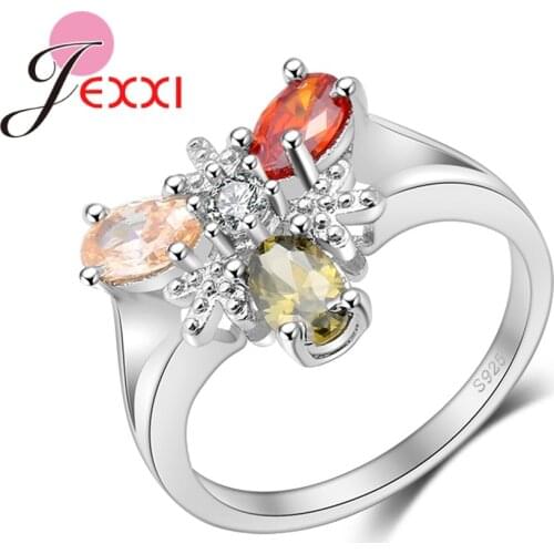 Beautiful Mutli Color Oval Crystal Wedding Jewelry Fashion 925 Sterling Silver Rings For Women Engagement Party CZ