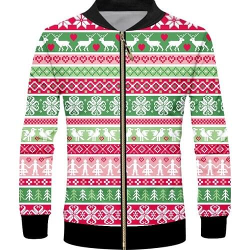 IFPD EU Size Unisex 3D Printed Zipper Jackets Christmas Mens Womens Funny Cartoon Xmas Party America Plus Size Casual Coat