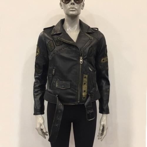 Womens Genuine Leather Jacket Real Sheepskin Coat Motorcycle Biker Slim Short Vintage Sports Casual Coat New Fashion Outerwear