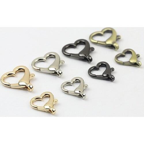 10pcs Metal Heart Shape Lobster Fashion Mini Snap Hook Necklaces Connectors For Leather Craft Bag Key Ring DIY Jewelry Findings