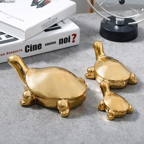 Cute Golden Tortoise Electroplating Ceramic Animal Sculpture Abstract Golden Horse Head Crafts Home Living Room Decoration Gifts