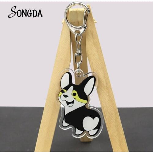 Cute Funny Butt Dog Acrylic Keychains Cartoon Corgi Husky Key Chain Pendant Holder Keyrings Double-Sided Unisex Jewelry Gifts