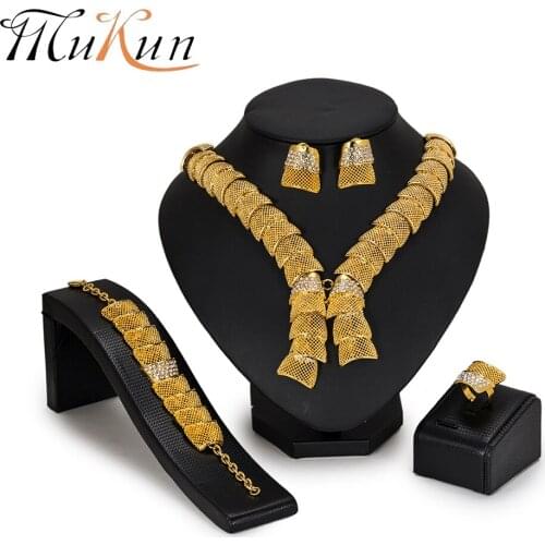 MuKun Fashion African Beads Jewelry Set Women Costume Design Dubai Gold Color Brand jewelry set statement Wedding jewelry sets