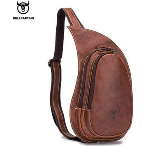 BULLCAPTAIN Men Crossbody Bag for Men Chest Back Bag Crazy Horse Cowhide Casual Travel New Fashion Shoulder Messenger Bag