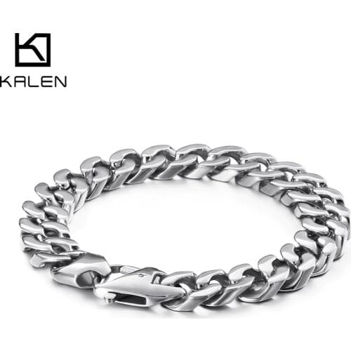Kalen Retro Matte Bike Chain Bracelets Men Chunky Heavy Stainless Steel Brushed Black Link Chain Bracelet Male Jewelry