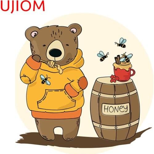 UJIOM Honey and Bear Door Sticker Moisture Proof Home Decoration Living Room Decor Wall Stickers Bathroom Kitchen Wall Decal