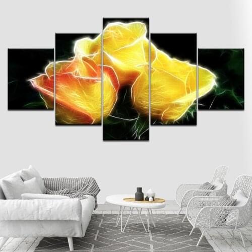 Wall Art Painting Canvas 5 Piece Set Yellow Rose Wall Decor Painting Canvas HD Print Picture Modular Home Decoration Art