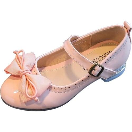 3-12 Years 2020 New Autumn High Heels Kids Shoes For Girl Bow Princess Party Fashion Patent Leather Shoes Children Wedding Shoes