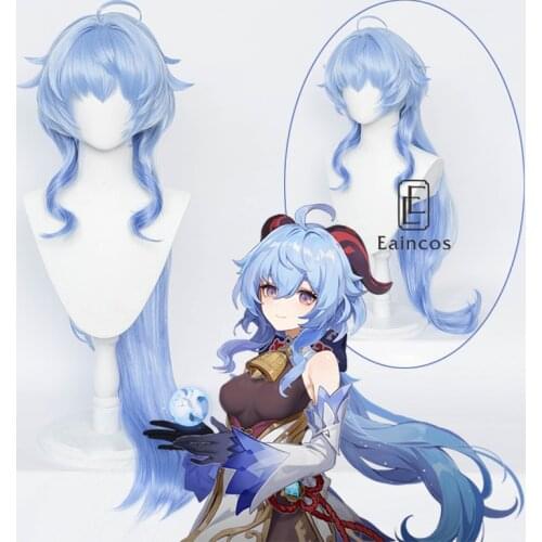 Genshin Impact Ganyu Cosplay Wig Women 100cm Long Hair Heat Resistant Synthetic Wigs Halloween Carnival Costumes Accessories