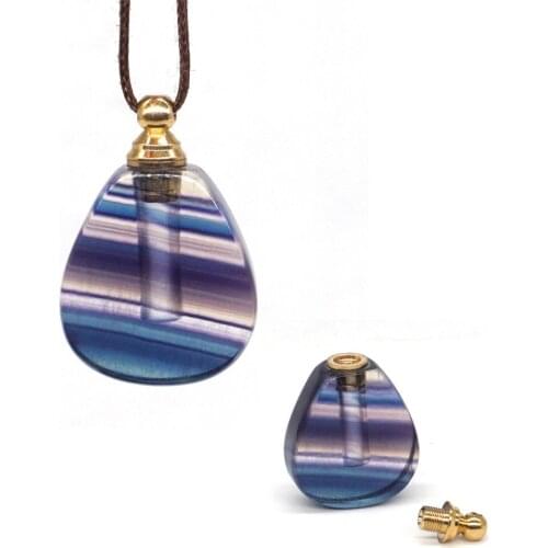 1.5" Perfume Oil Bottle Pendant Natural Gemstone fluorite Crystal Can Be Loaded