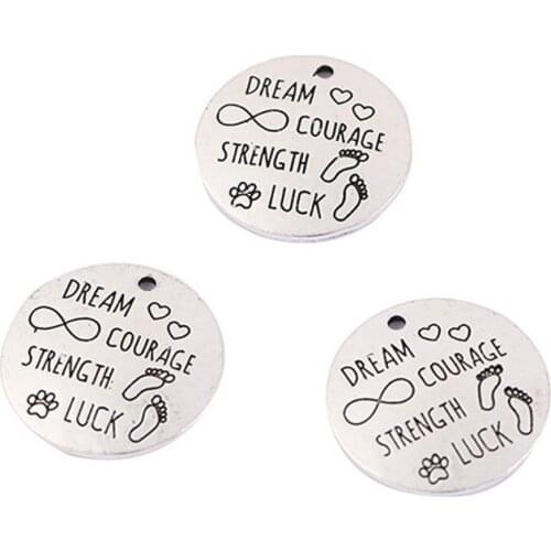 Top Quality 10 Pieces/lot 25mm Letter Printed dream courage strength luck charms for jewelry making