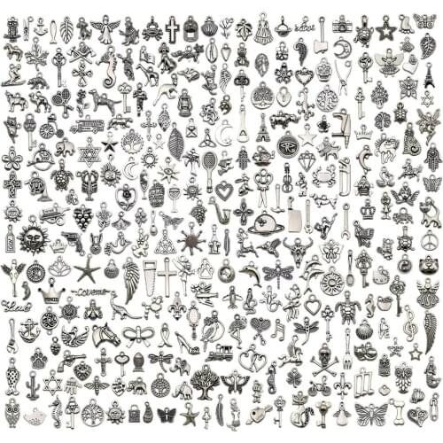 300pcs Charms for Jewelry Making Mixed Smooth Tibetan Silver Metal Pendants for DIY Necklace Bracelet and Crafting