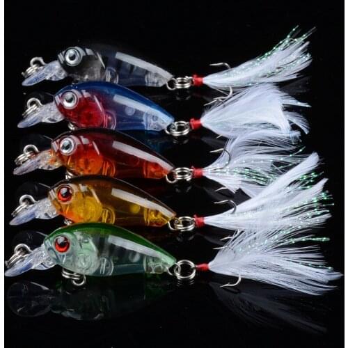 1pcs mini Crank bait Fishing Lure 4.5cm/4g Artificial Minnow Wobblers lures Swimming Depth 0.1m--0.3m with feather treble hooks