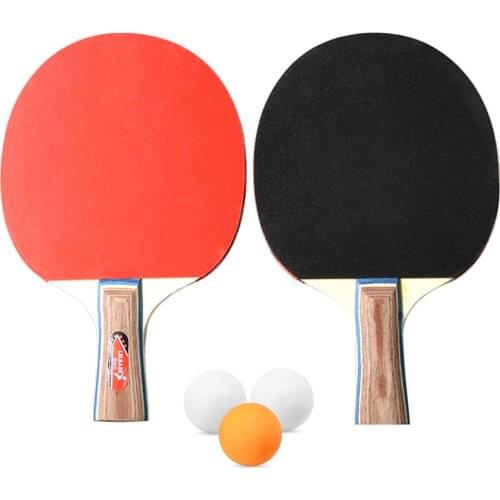 2PCSLlot Table Tennis Bat Racket Double Face Pimples In Long Short Handle Ping Pong Paddle Racket Set With Bag 3 Balls