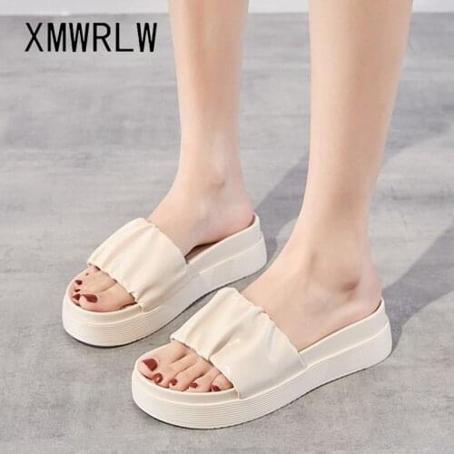 XMWRLW 2021 Womens Summer Slippers Fashion Solid Color Female Shoes High Heels Comfortable Women Slippers Summer Shoes Slipper