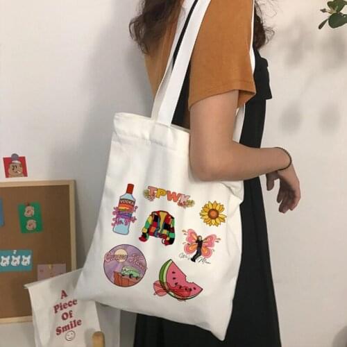 Shopper Bags Tote Bags Women Eco Shoulder Big Capacity Harajuku Bag Shopping Bag Treat People with Kindness Letter Casual Canvas