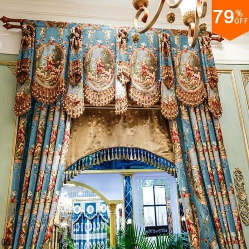 Super Oil painting style Light blue Light gray Lady Cupid Drapes Curtain