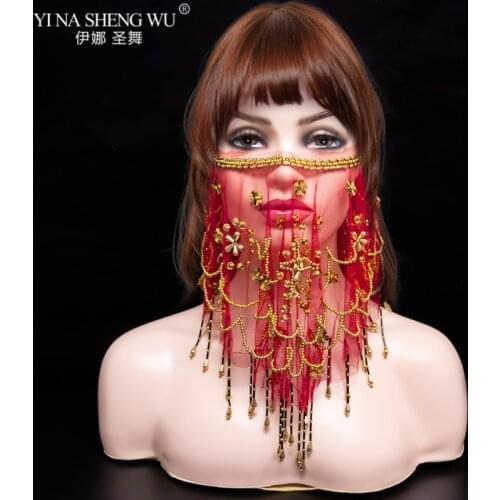 Women\s Belly Dance Tribal Face Veil With Halloween Costume Accessory With Sequins Bellydance Veils For Sale 9 Colors Available