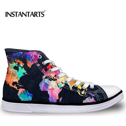 INSTANTARTS World Map Women High Top Canvas Shoes 3D Print Casual Walk Flat Shoes for Lady Womans Classic Vulcanize Canvas Shoe