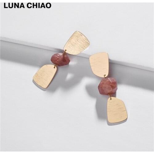 LUNA CHIAO Trendy Fashion Jewelry Natural Stone Pendant Earring Brushed Metal Statement Earrings Boho for Women