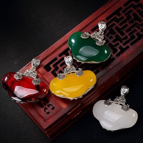 2018 Hot Sale S925 Pure Silver Peony Best Female Green Topaz Pulp Pomegranate Red Retro High-grade Sweater Chain Pendant